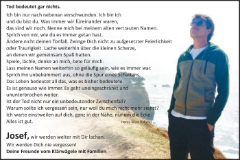 Traueranzeige von Josef Stefan Karl Tomic von Schwäbische Post