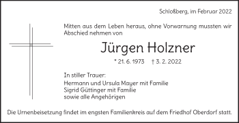 Traueranzeige von Jürgen Holzner von Bopfinger Stadtanzeiger