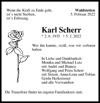 Traueranzeige von Karl Scherr