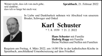 Traueranzeige von Karl Schuster von Gmünder Tagespost