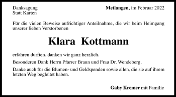 Traueranzeige von Klara Kottmann