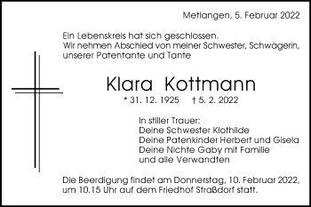 Traueranzeige von Klara Kottmann