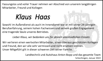 Traueranzeige von Klaus Haas