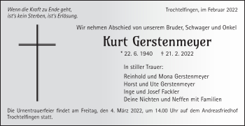 Traueranzeige von Kurt Gerstenmeyer von Schwäbische Post