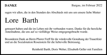 Traueranzeige von Lore Barth von Gmünder Tagespost