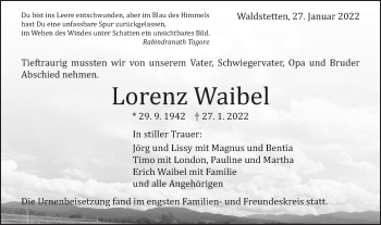 Traueranzeige von Lorenz Waibel von Gmünder Tagespost