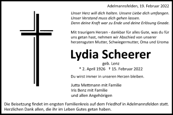 Traueranzeige von Lydia Scheerer von Schwäbische Post