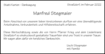Traueranzeige von Manfred Stegmaier von Gmünder Tagespost