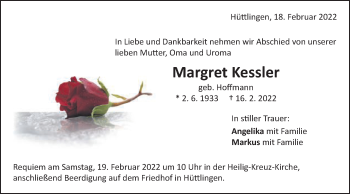Traueranzeige von Margret Kessler von Schwäbische Post