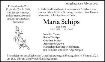 Traueranzeige von Maria Schips von Gmünder Tagespost