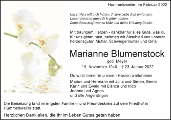 Traueranzeige von Marianne Blumenstock