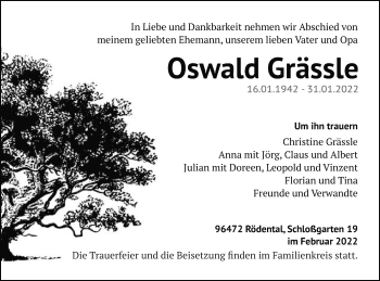 Traueranzeige von Oswald Grässle von Schwäbische Post