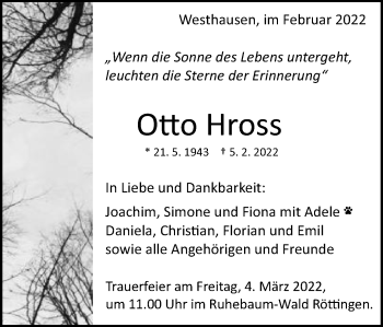 Traueranzeige von Otto Hross von Schwäbische Post