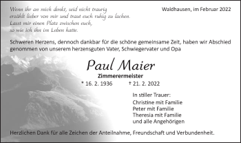 Traueranzeige von Paul Maier von Schwäbische Post