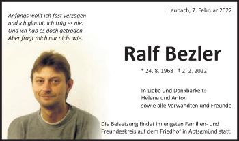 Traueranzeige von Ralf Bezler von Schwäbische Post
