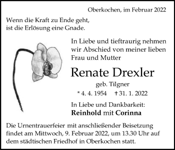 Traueranzeige von Renate Drexler von Amtsblatt_Oko
