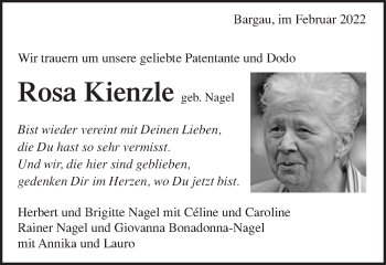 Traueranzeige von Rosa Kienzle von Gmünder Tagespost