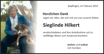 Traueranzeige von Sieglinde Hilkert von Schwäbische Post