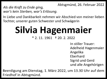 Traueranzeige von Silvia Hagenmaier von Schwäbische Post