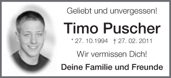 Traueranzeige von Timo Puscher von Schwäbische Post