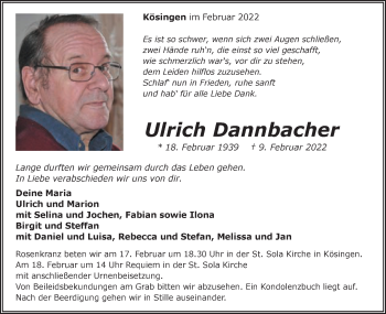 Traueranzeige von Ulrich Dannbacher von Schwäbische Post