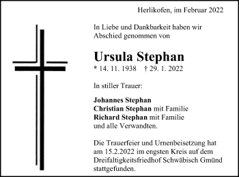 Traueranzeige von Ursula Stephan