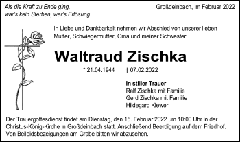 Traueranzeige von Waltraud Zischka von Gmünder Tagespost