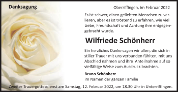 Traueranzeige von Wilfriede Schönherr von Schwäbische Post