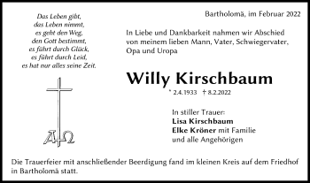 Traueranzeige von Willy Kirschbaum von Gmünder Tagespost