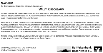 Traueranzeige von Willy Kirschbaum von Gmünder Tagespost