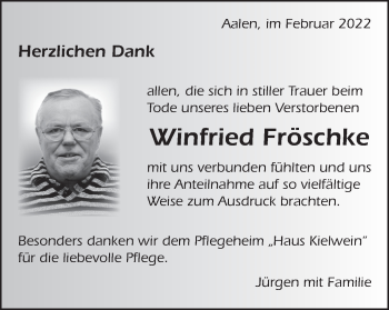 Traueranzeige von Winfried Fröschke von Schwäbische Post