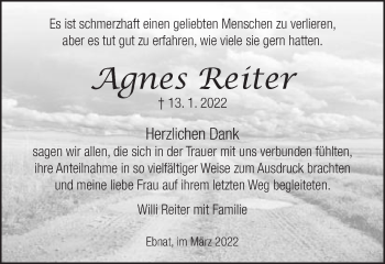 Traueranzeige von Agnes Reiter von Schwäbische Post