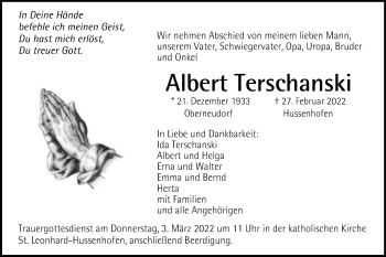 Traueranzeige von Albert Terschanski von Gmünder Tagespost