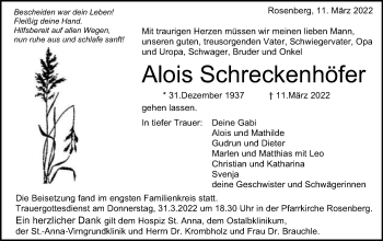 Traueranzeige von Alois Schreckenhöfer