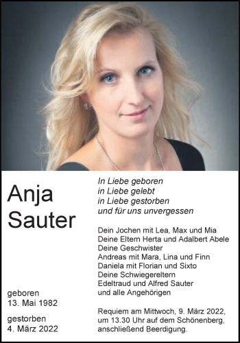 Traueranzeige von Anja Sauter