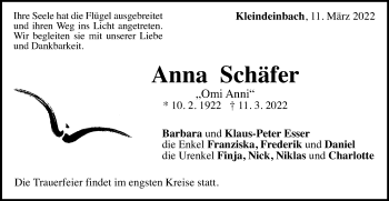Traueranzeige von Anna Schäfer von Gmünder Tagespost