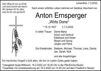 Traueranzeige von Anton Ernsperger von Schwäbische Post