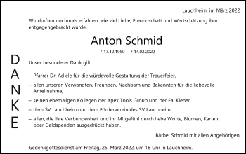 Traueranzeige von Anton Schmid von Schwäbische Post