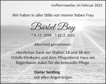 Traueranzeige von Bärbel Bay von Schwäbische Post
