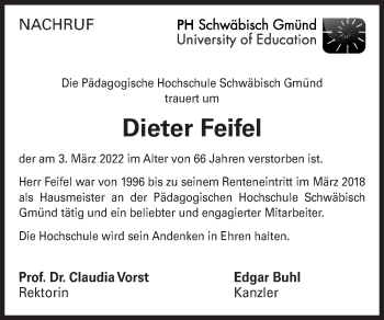 Traueranzeige von Dieter Feifel