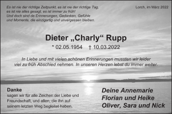 Traueranzeige von Dieter Charly Rupp von Gmünder Tagespost