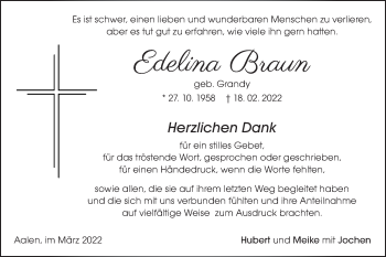 Traueranzeige von Edelina Braun von Schwäbische Post