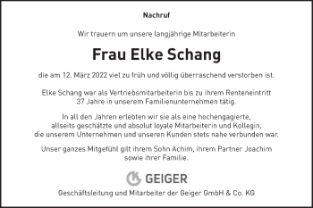 Traueranzeige von Elke Schang von Gmünder Tagespost