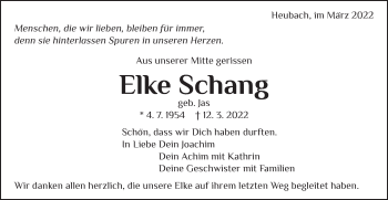 Traueranzeige von Elke Schang von Gmünder Tagespost