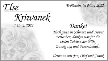 Traueranzeige von Else Kriwanek von Kocher-Lein-Bote