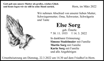 Traueranzeige von Else Sorg von Gmünder Tagespost