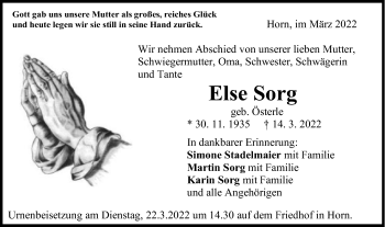 Traueranzeige von Else Sorg