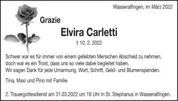 Traueranzeige von Elvira Carletti von Schwäbische Post