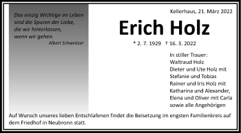 Traueranzeige von Erich Holz von Schwäbische Post