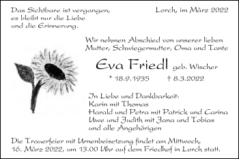Traueranzeige von Eva Friedl von Gmünder Tagespost
